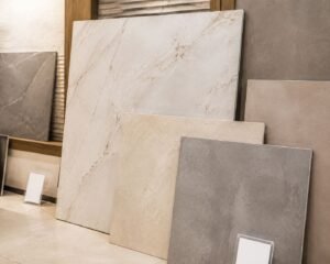 Tile samples with price tags, Aaditya Bath Jaipur showroom