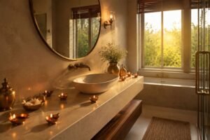 Festively lit modern bathroom, Aaditya Bath Jaipur