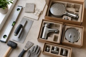 Bathroom renovation tools and new fittings, Aaditya Bath Jaipur