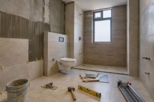 Bathroom renovation in progress, Aaditya Bath Jaipur