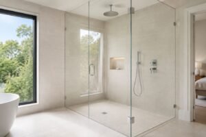 Modern frameless glass shower enclosure, Aaditya Bath Jaipur